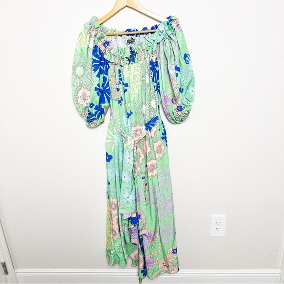 Anthropologie Floral Off-Shoulder Maxi Dress - Blue and Green - Picture 3 of 10